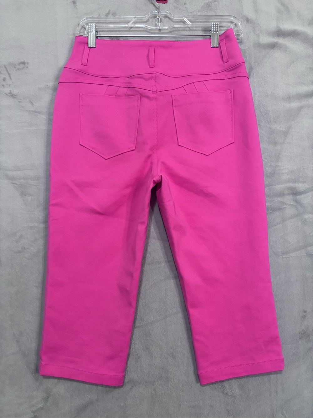 Flamingals Pink High Waist Capri Pants NWT Hip Cutout Skinny Crop Hot Pink M - Picture 7 of 10